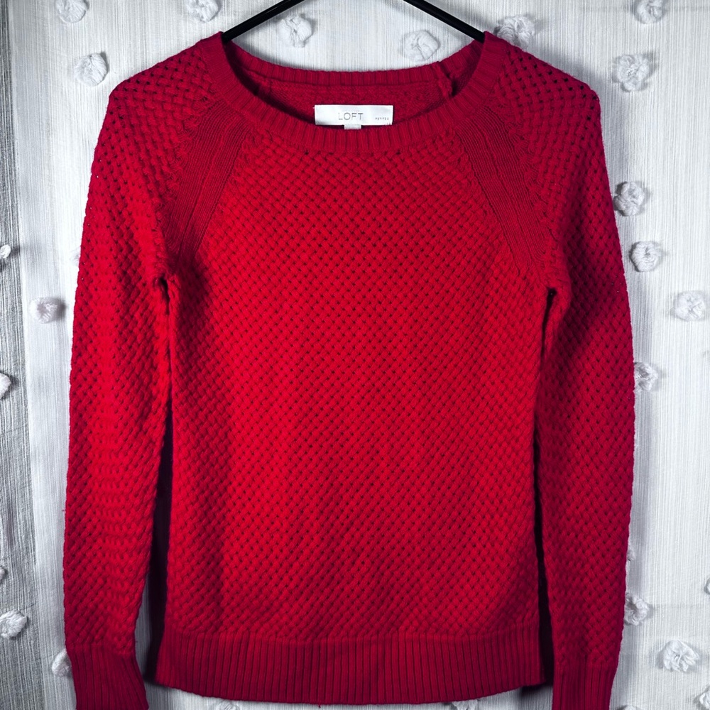 NWT LOFT Women’s Red Crew Neck Knit Sweater Size XXSP